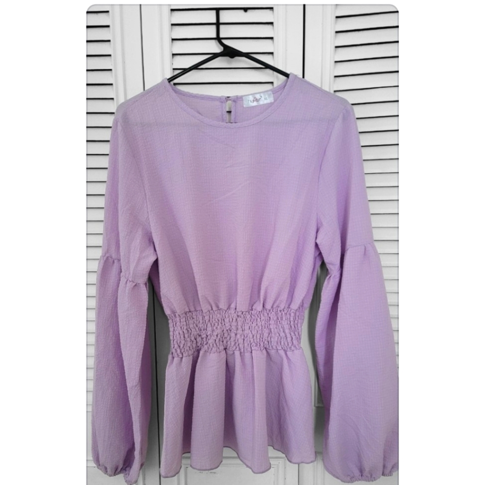 Lilac long sleeve chiffon too with elastic waistband